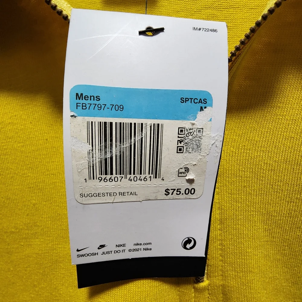 Nike Polo Shirt Long Sleeve 1/4 Zip Loose Fit Yellow Blue White Men's Medium NWT